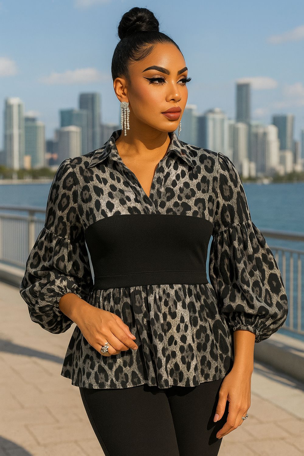 Long Sleeve Animal Print Top