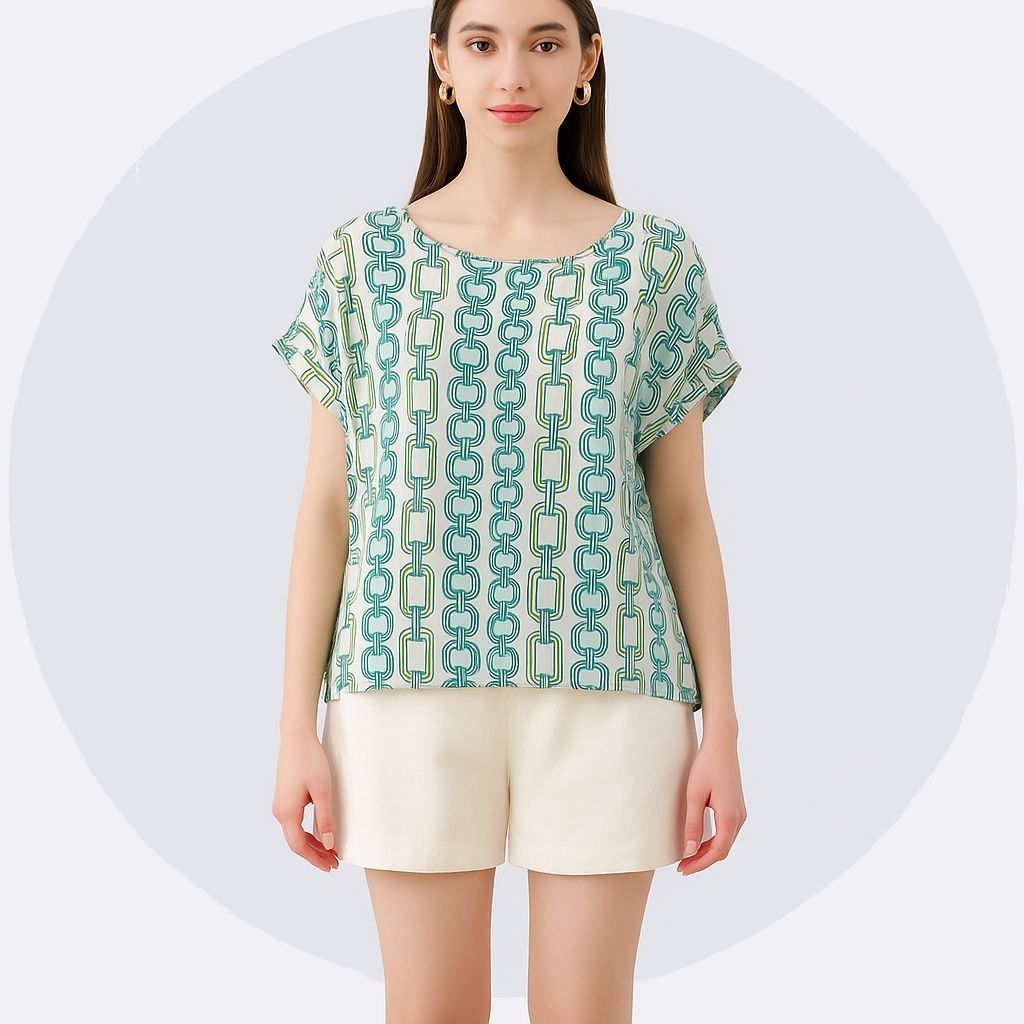 Chain Print Blouse Pink or Acua