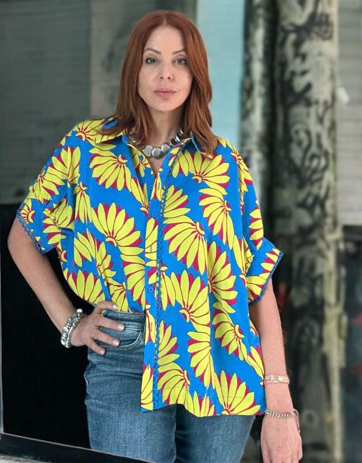 Print Button Up Shirt 2x