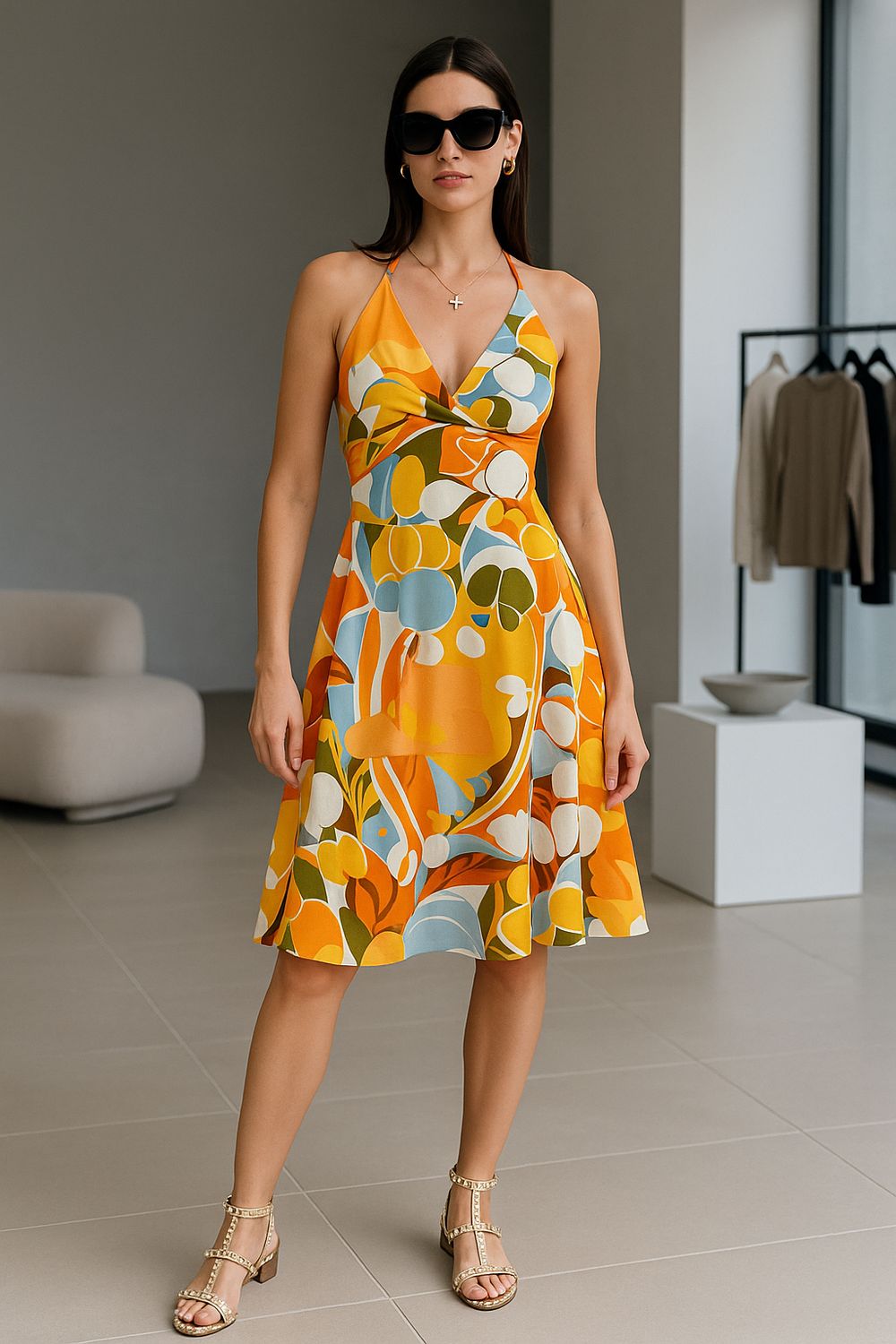 Halter Backless Satin Midi Dress