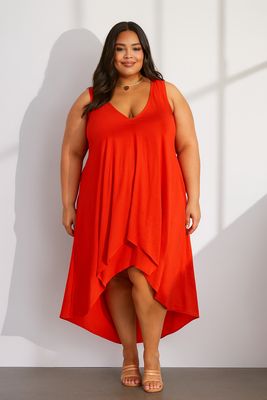 DRAPED FRONT HI-LOW DRESS 3x Plus