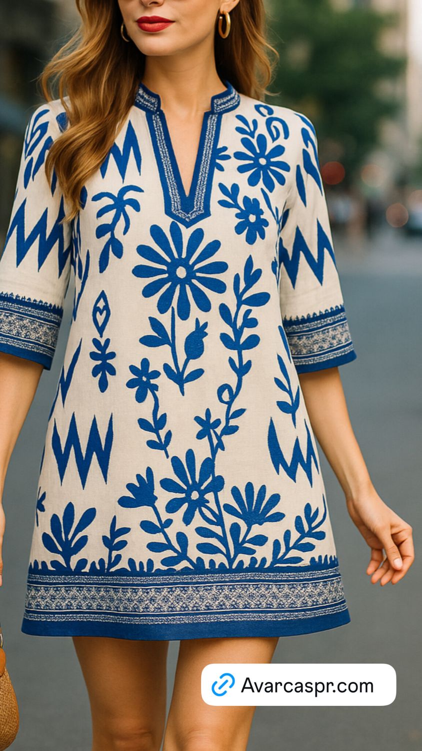 Floral Border Print Tunic Dress