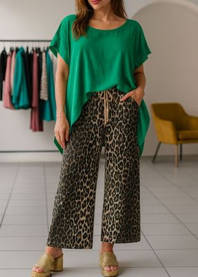  WAIST STRING LEOPARD PRINTED STRAIGHT LONG PANTS