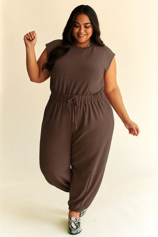 Rhinestone Détail Top Jogger Jumpsuit
