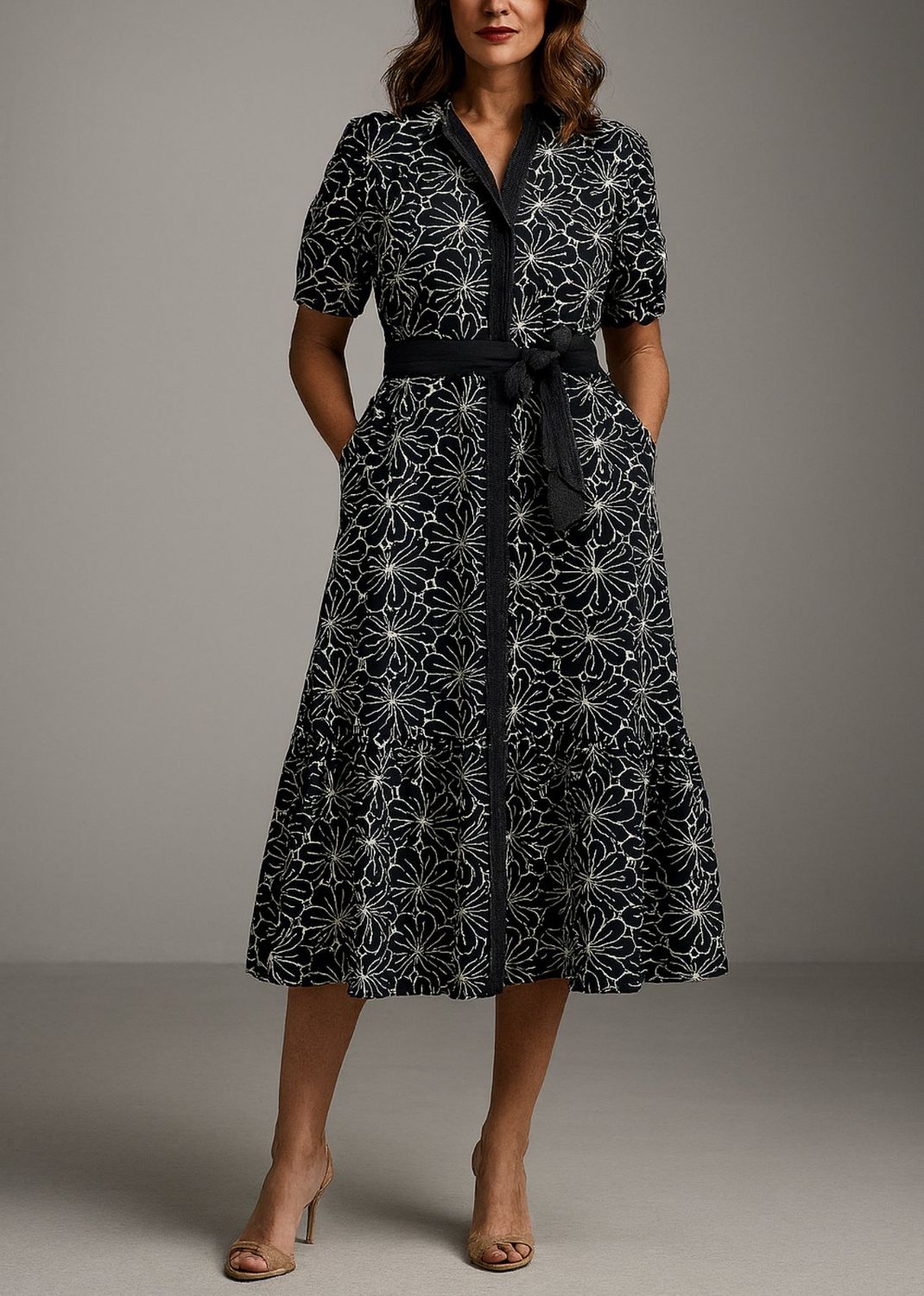 Flower Embroidery Button Up Dress