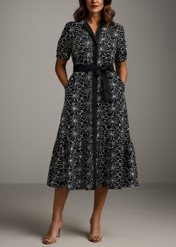 Flower Embroidery Button Up Dress