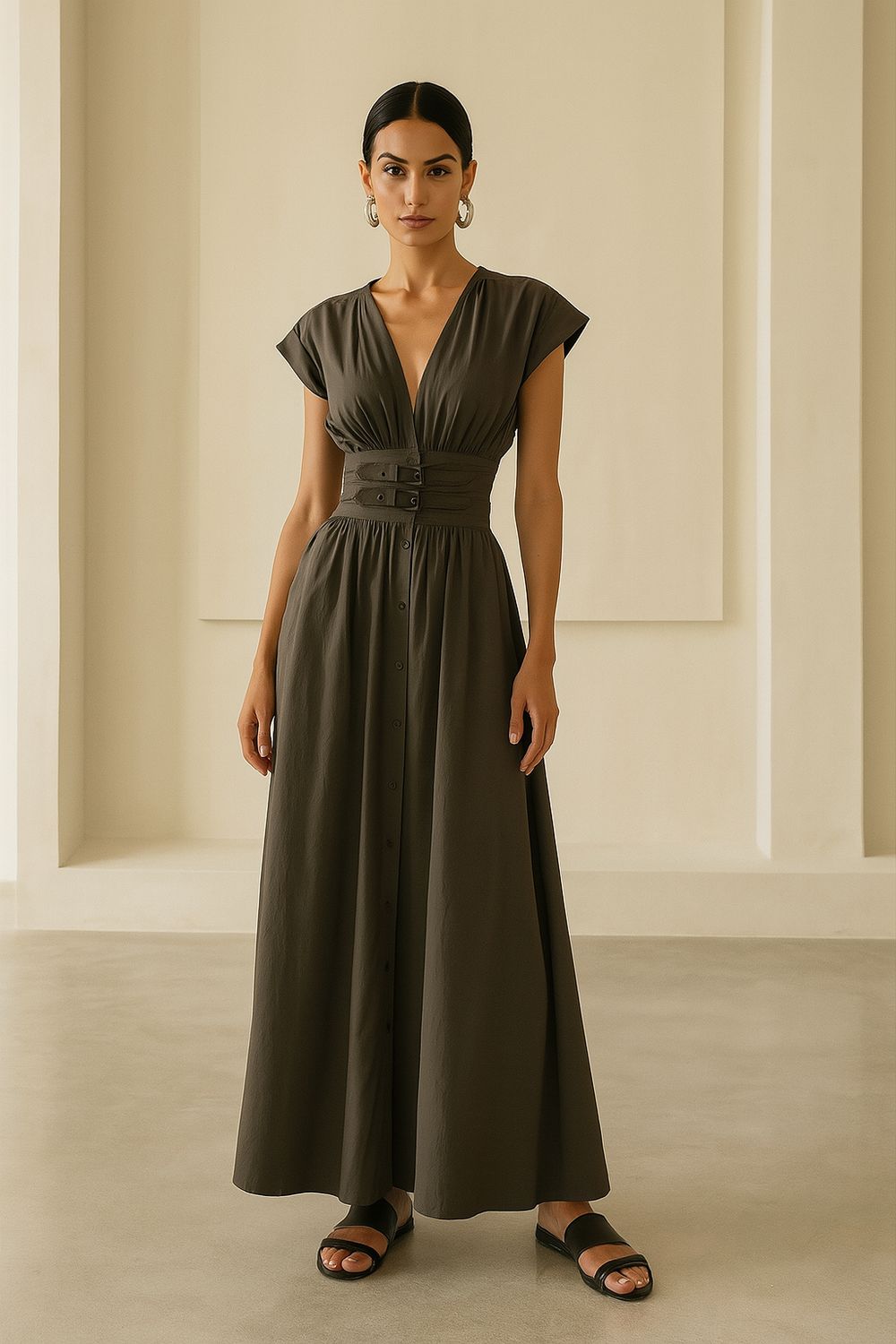  Belted Charcoal Dress 