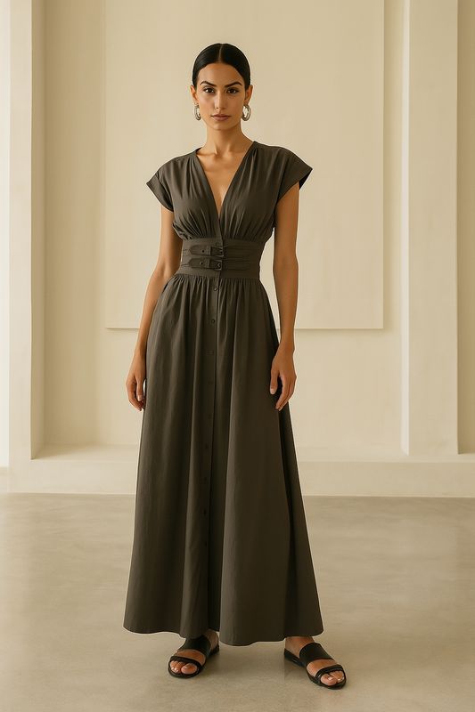  Belted Charcoal Dress 