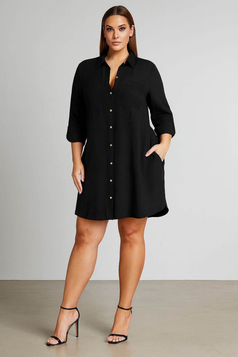 T shirt Dress with gold sleeve clips and pockets