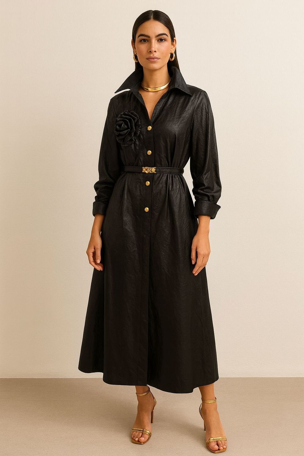 Black Belted Shirt Dress