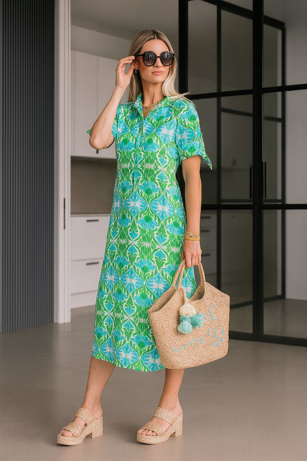 La Mer Luxe - S/S Hailey Midi with Relaxed Fit and Button Front Summer