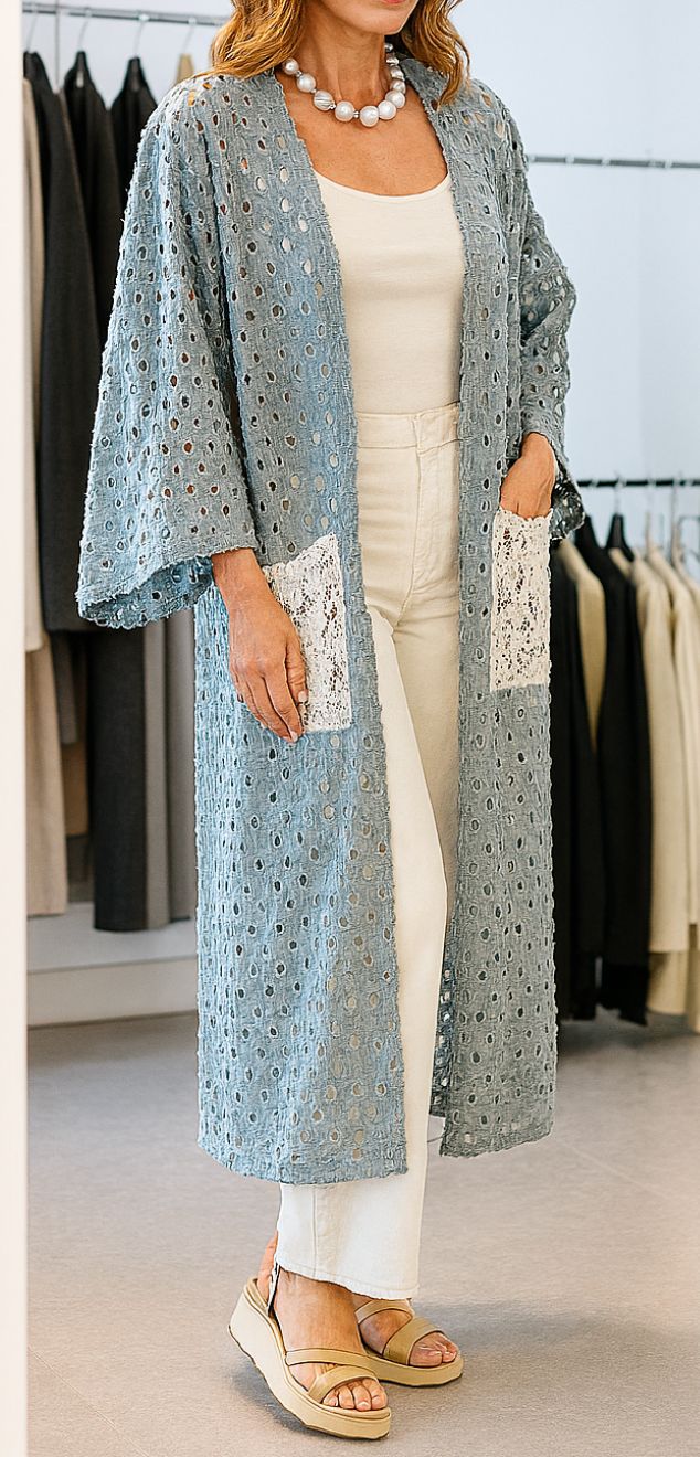 Denim Cotton Eyelet Cardigan