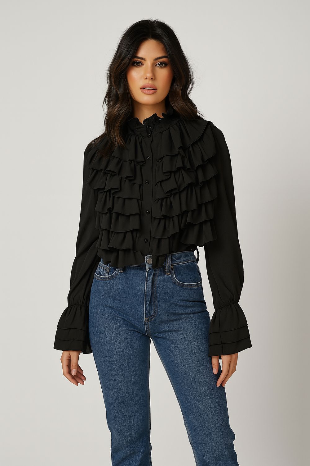 Midnight Ruffle Blouse