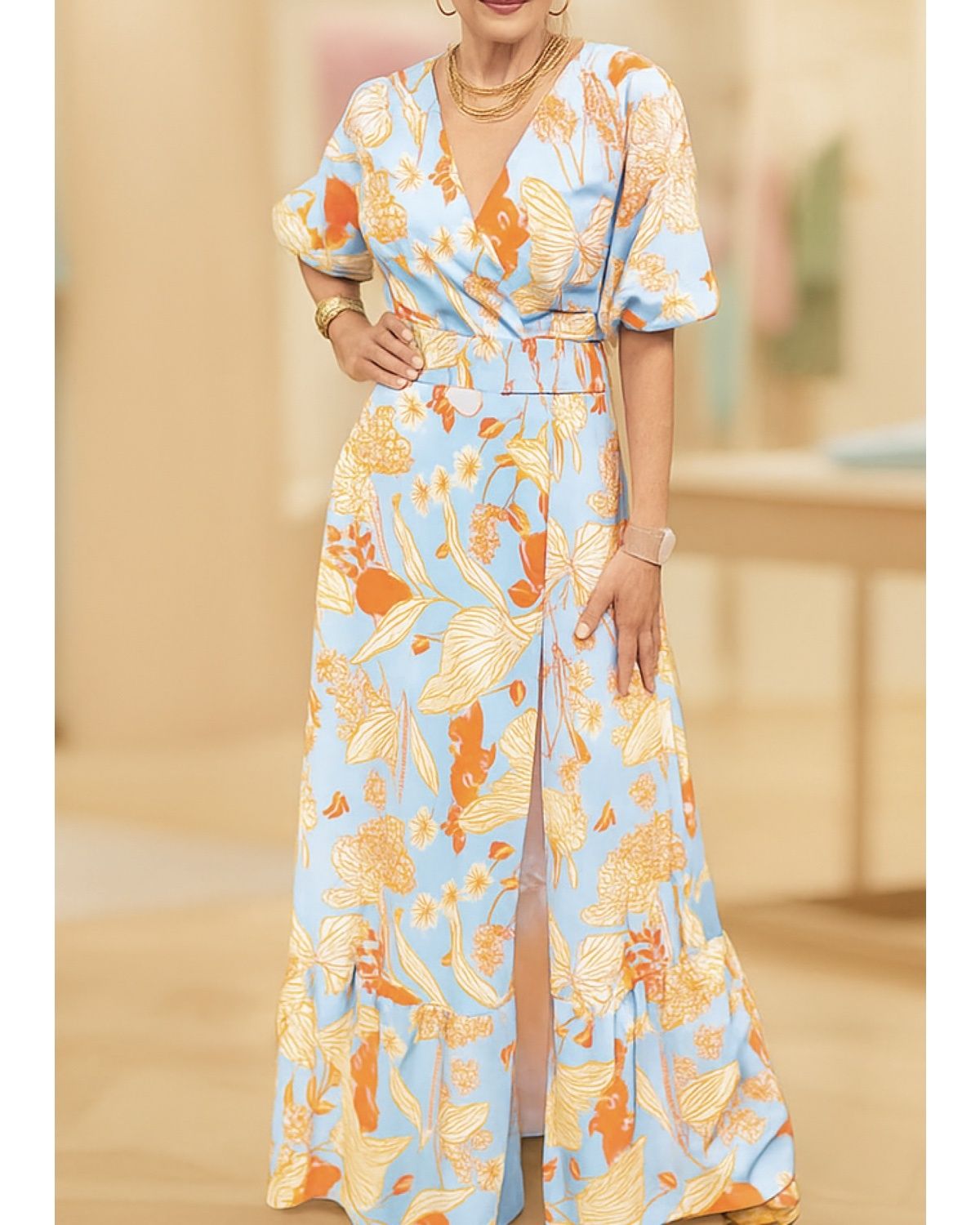 Tropical Orange Bloom Maxi Dress