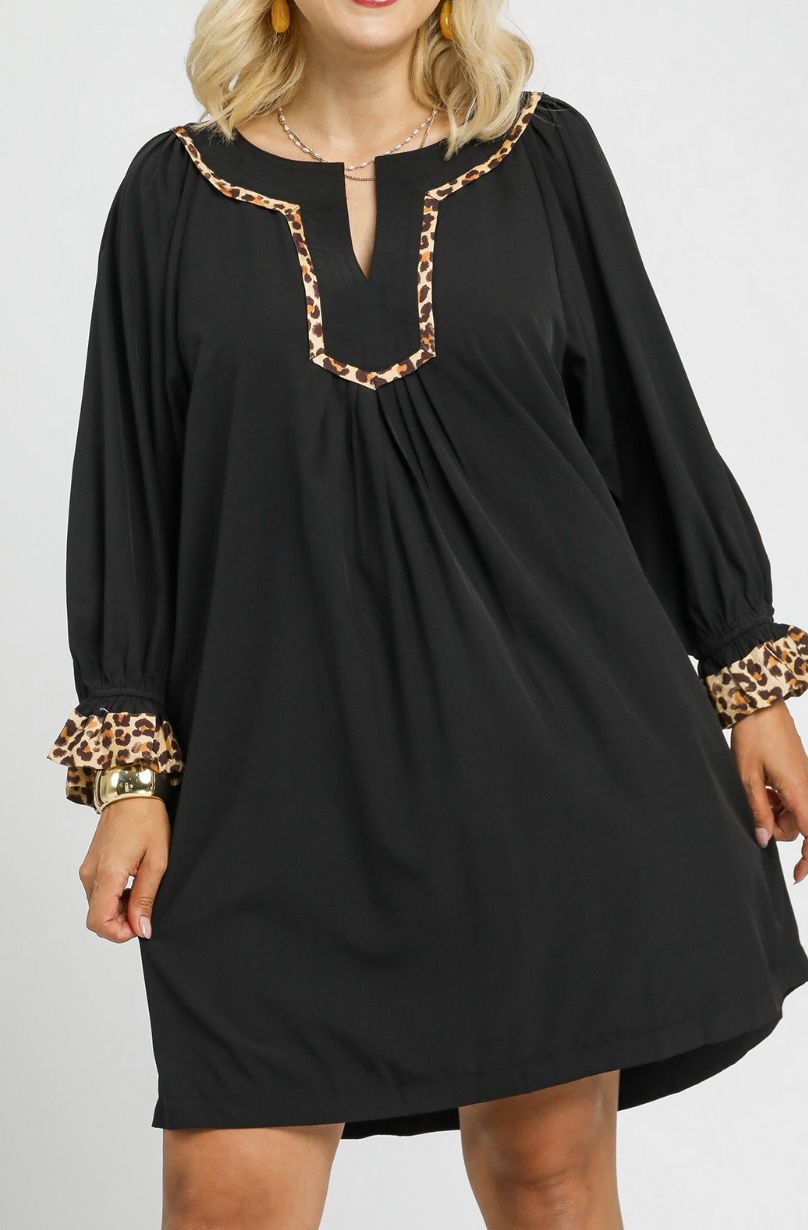 Tunic Dress with Leopard trim accents