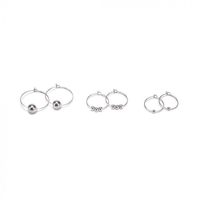 LO80236SEARRINGS 3 PAIRS HOOPS SPHERES
