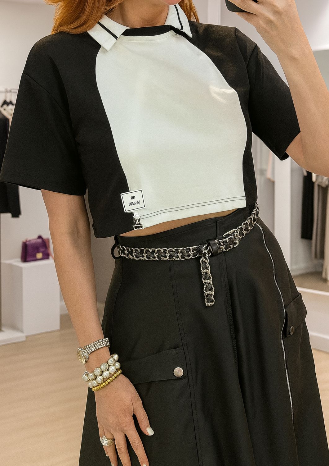 Bicolor Polo Crop Top