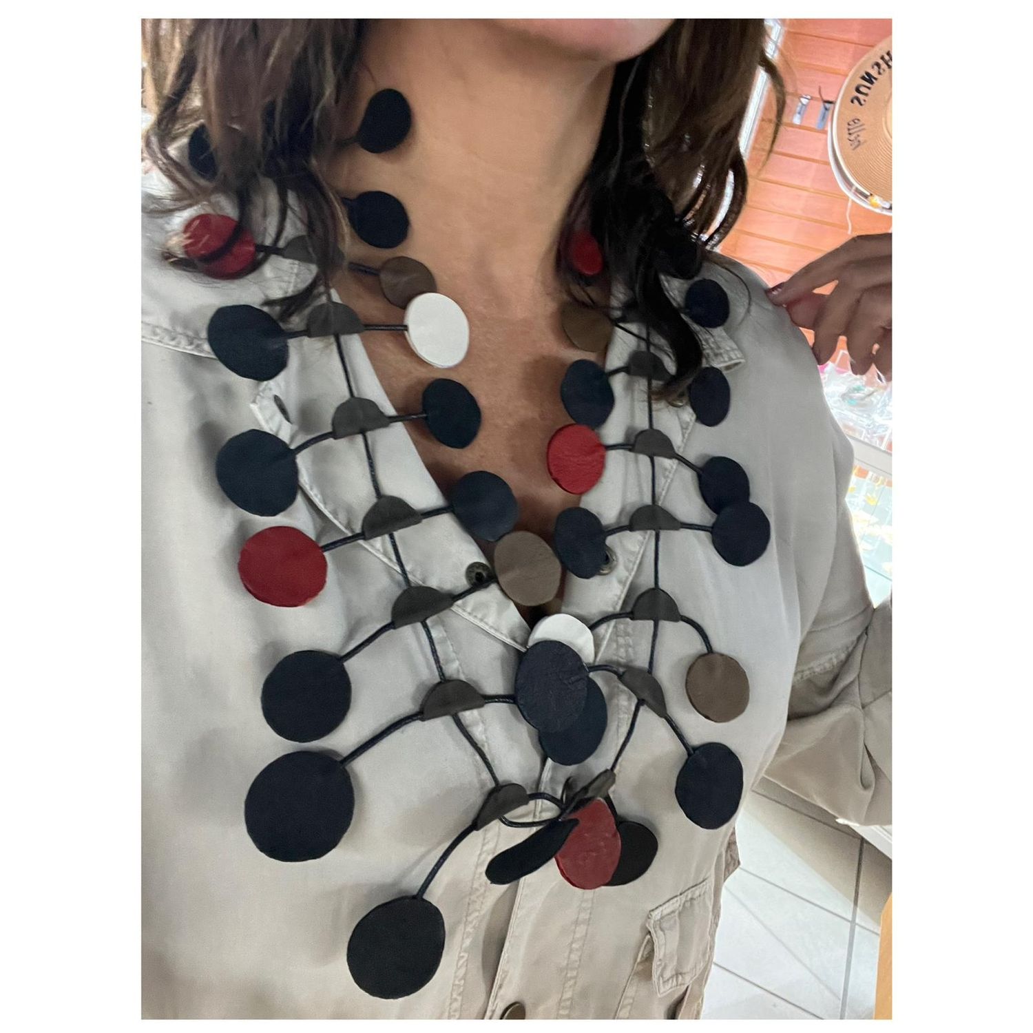 RED/GRY LEATHER CORD NECKLACE