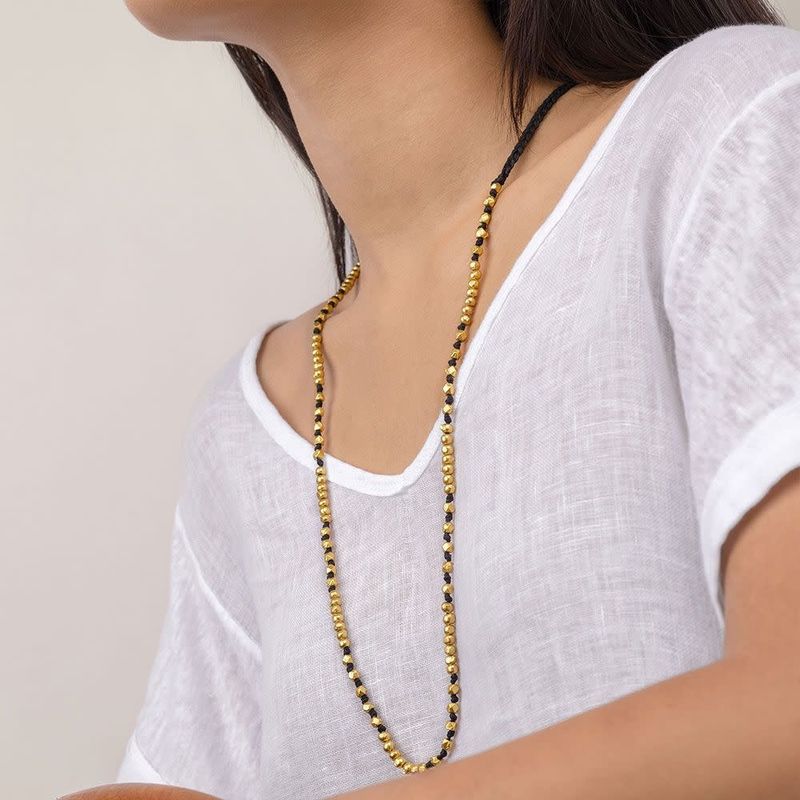 DRY1005MACRAME SPHERES/DIAMONDS NECKLACE