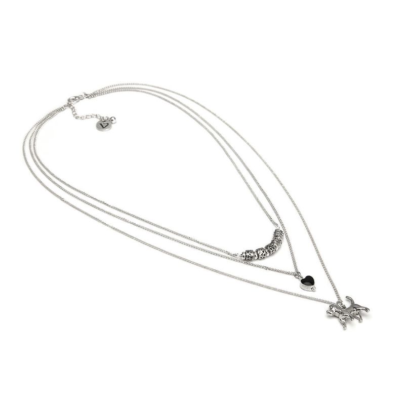 lo53104COLLANA CATENE CANE/CUORE NER