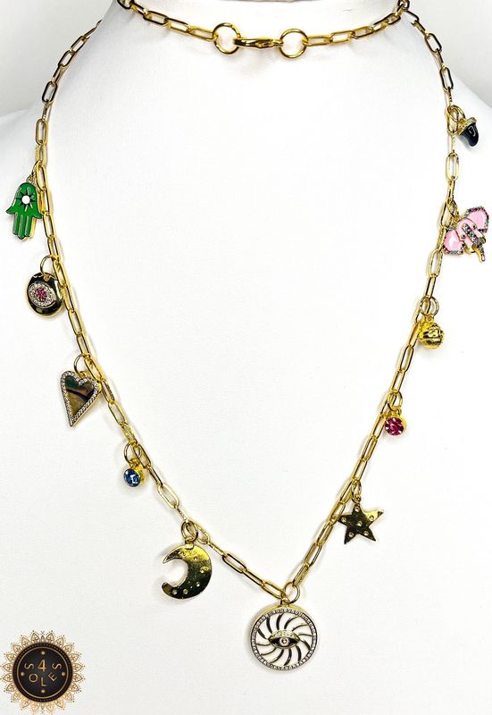 Es0006 multi charms 32” necklace