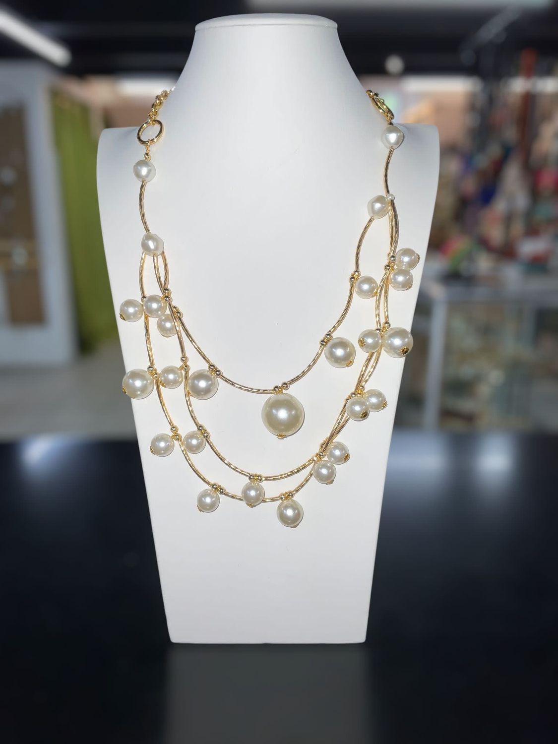 Gold Multilayer w/ Pearl Necklace
