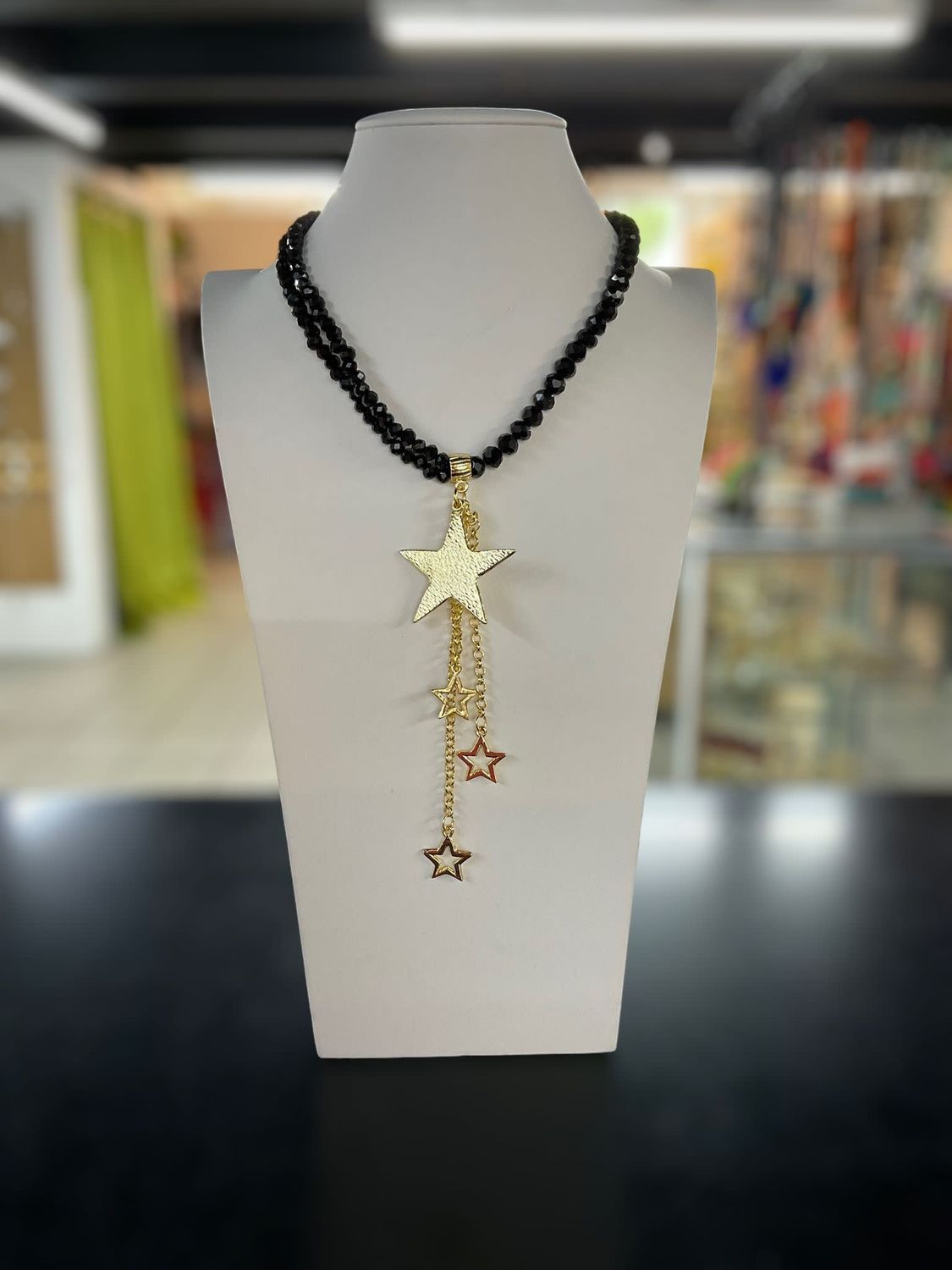 Black Beads Multi Star Necklace