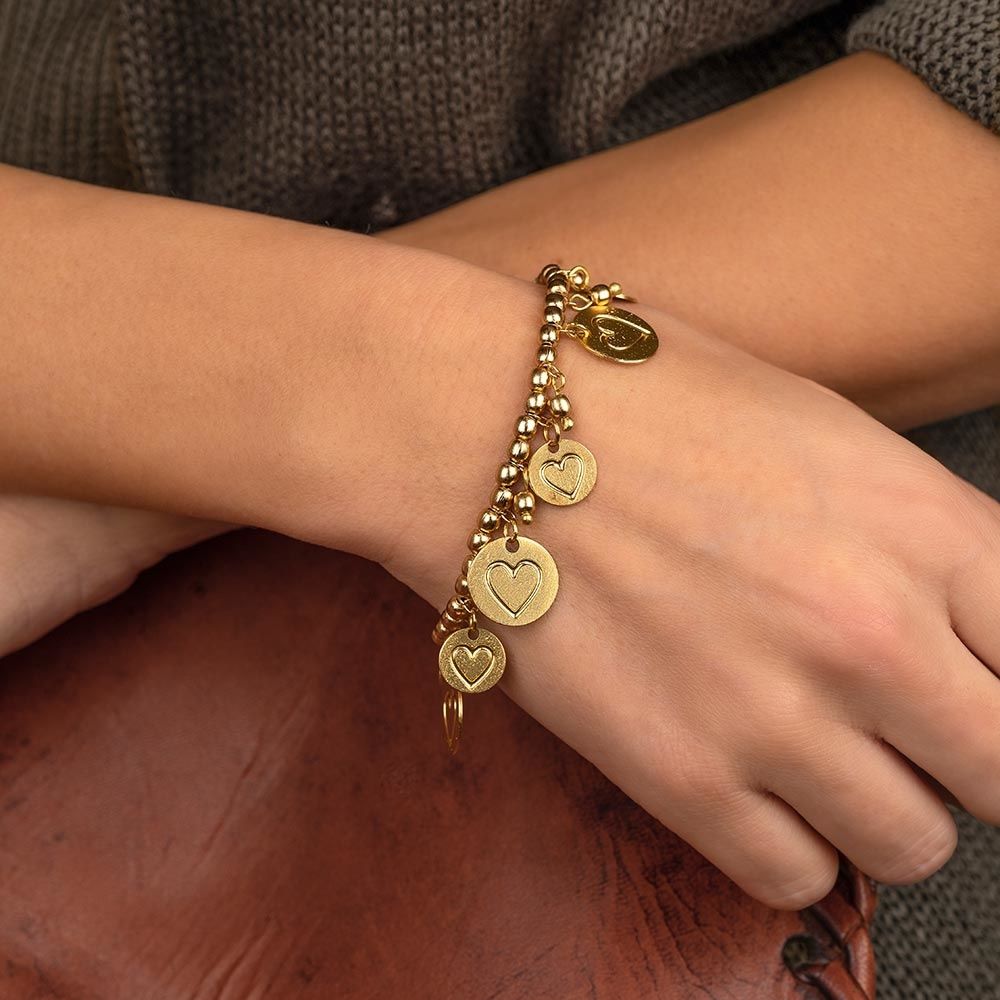 DD13525/BRACCIALE EL. PENDENTI MONETE/CUORE