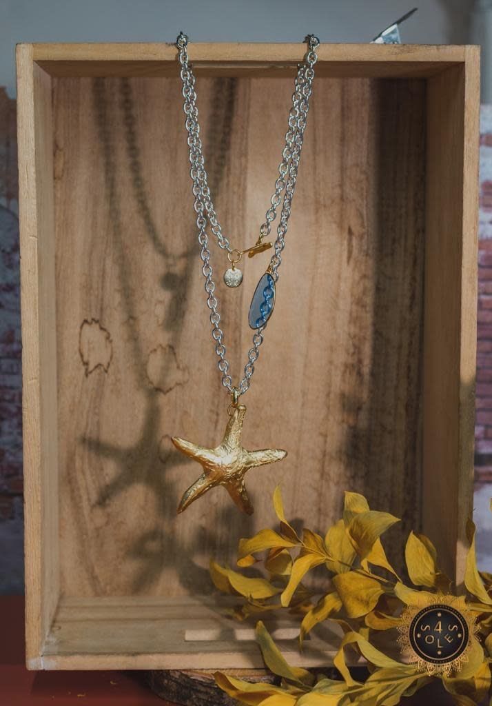 4 Soles Two Tone  Star Fish Necklace