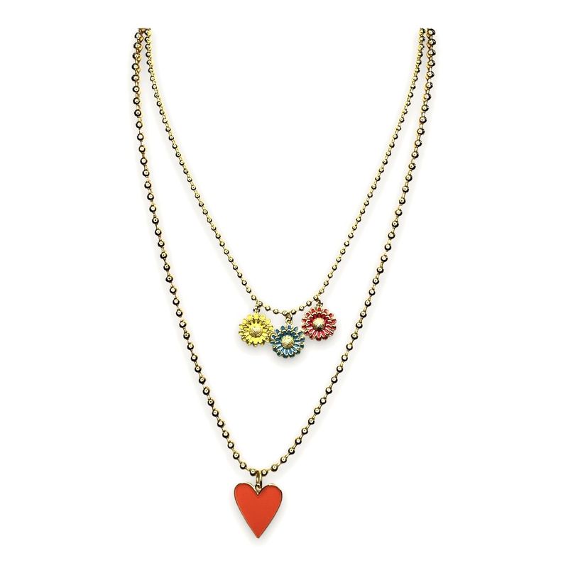 Flowers and heart enamel 4 soles necklace