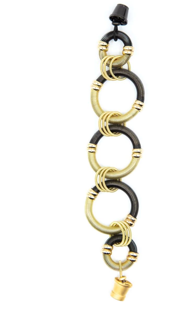 939 G-B-BR - Large round gold-black wire rings bracelet