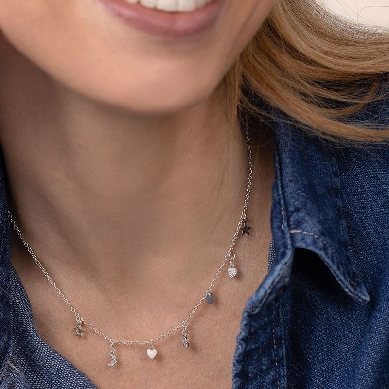 ks2019CHOKER CHARMS HEART/STAR/MOON silver