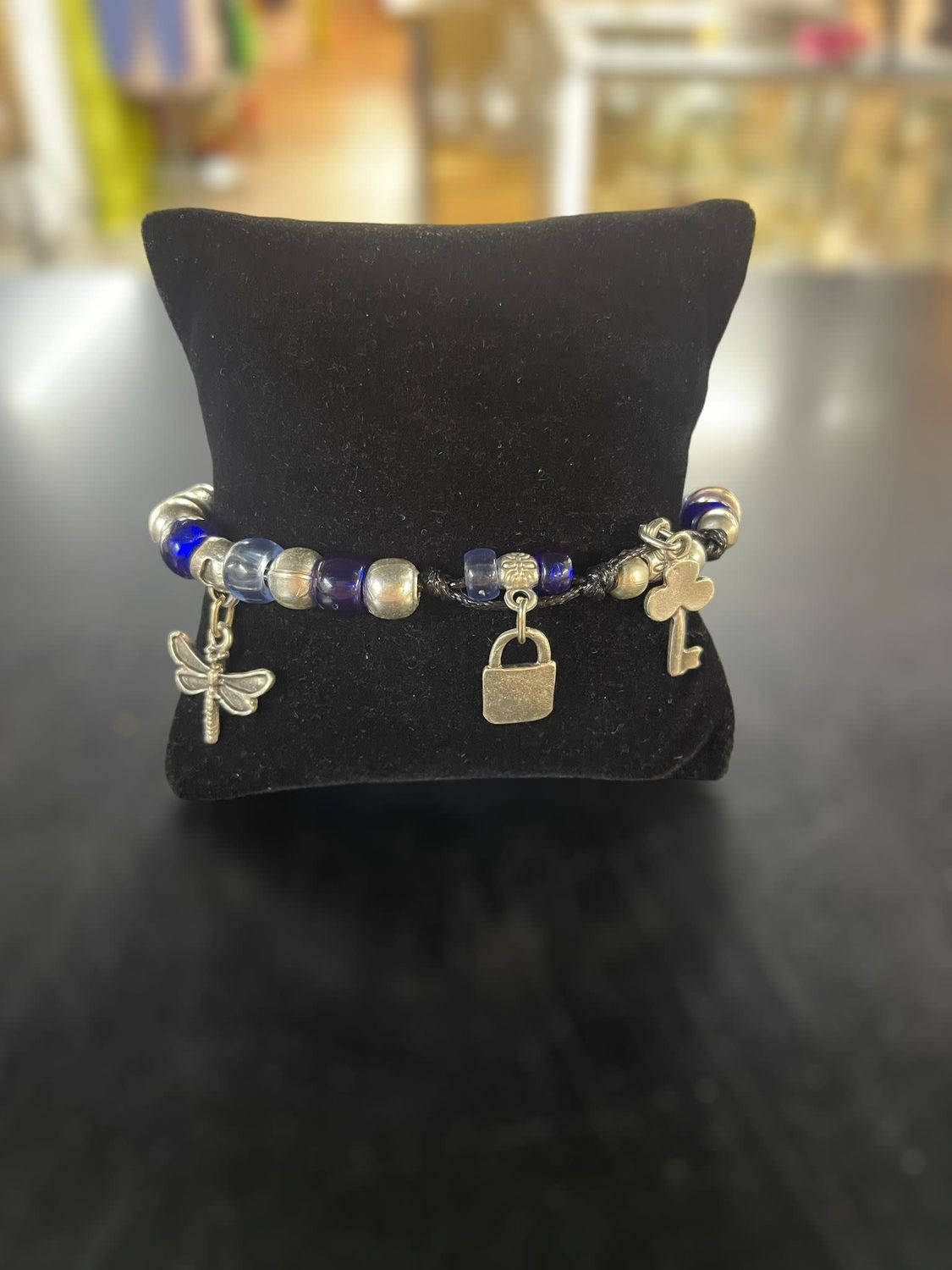 Silver and Blue 3 Charms Bracelet