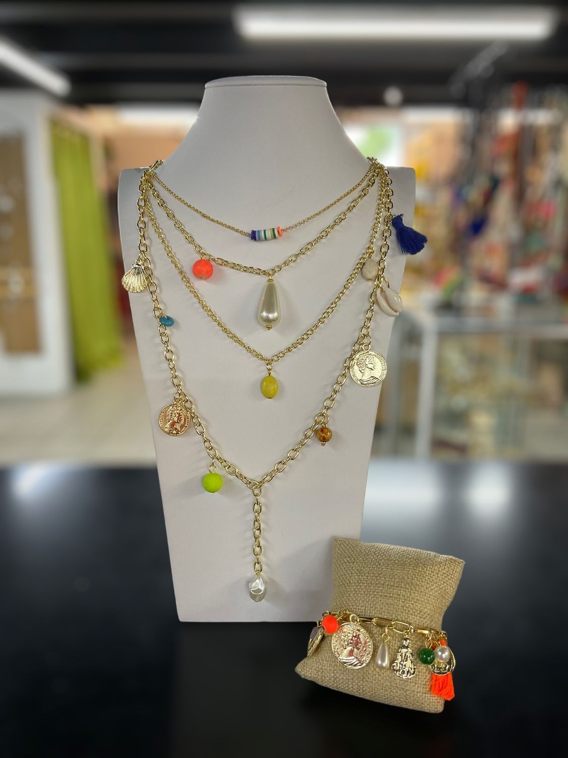 Multilayer Necklace and Bracelet Set