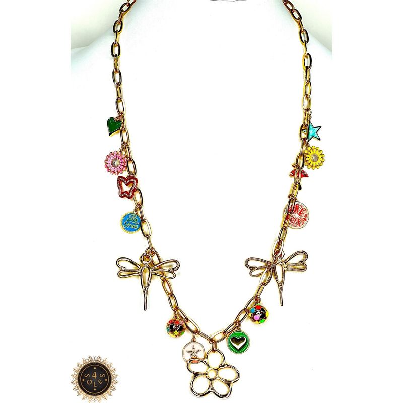 Collar 4 soles multi charms 32”