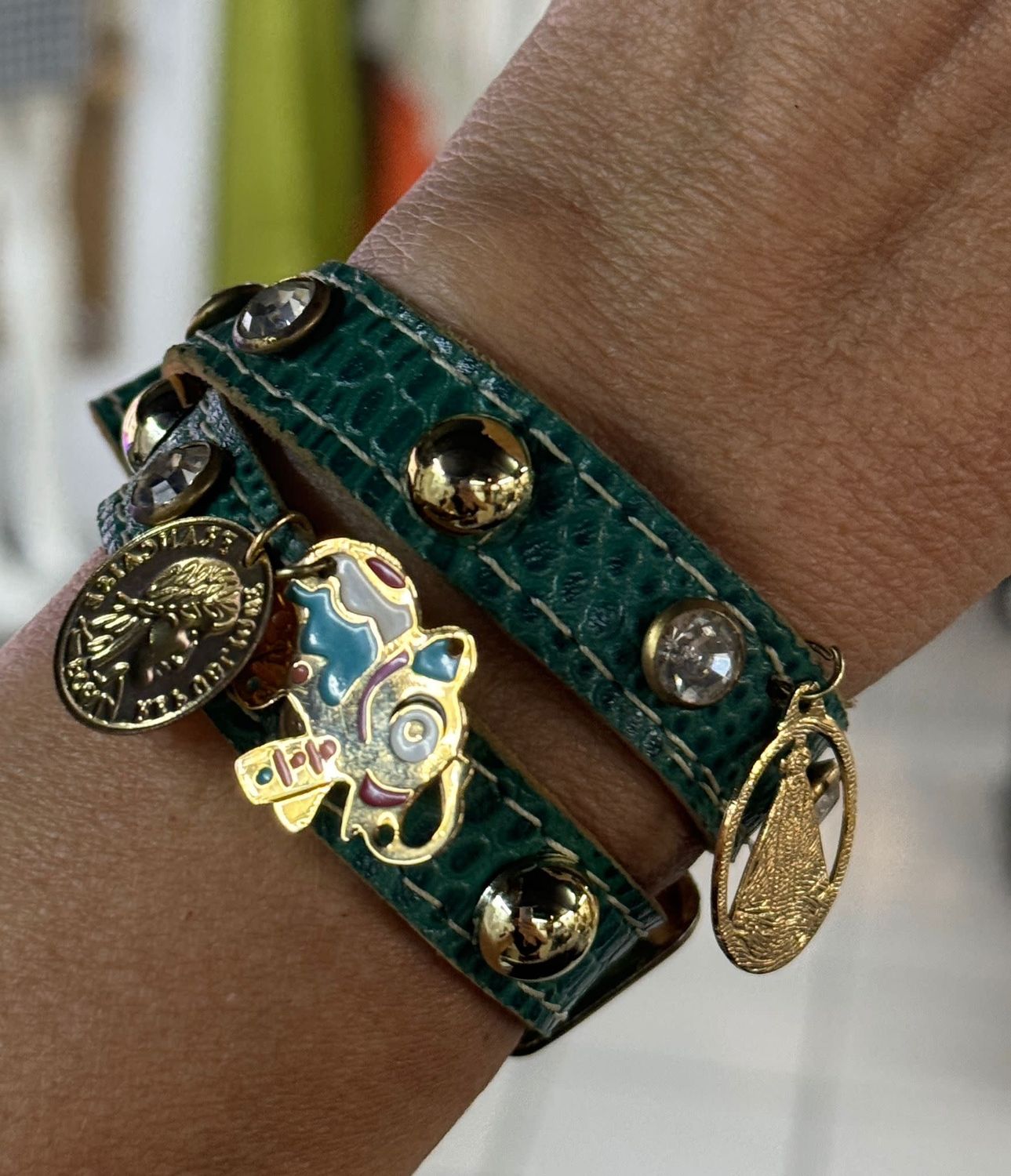 Elephant Green leather Bracelet