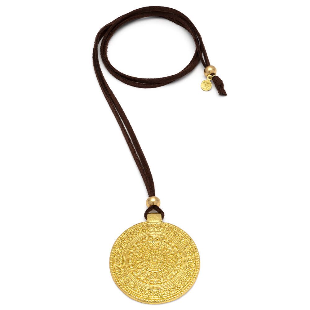 dd02061PENDENTE PLACCA DESIGN - FILO SUEDE MARRONE