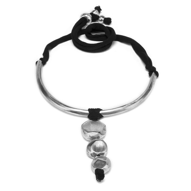 al24101COLLANA JERSEY NOIR 3 PEPITE RONDE AL24101