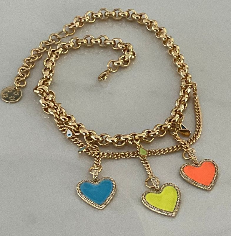 Enamel Heart 4 Soles Bracelet 22&quot;
