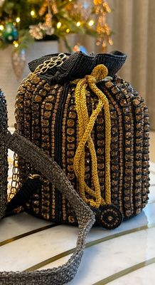 SHIMMERING BEADED BUCKET gold