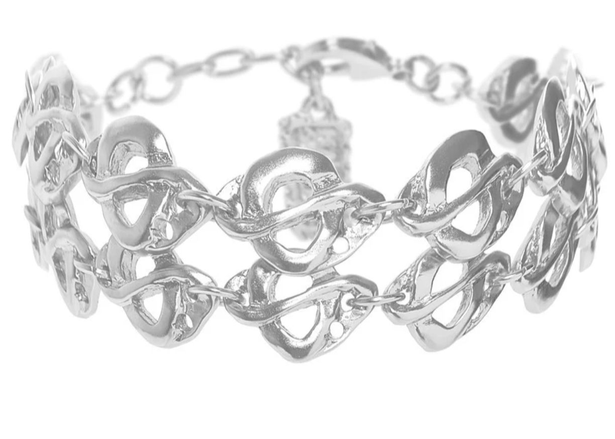 Greek-inspired double-strand link bracelet. SILVER