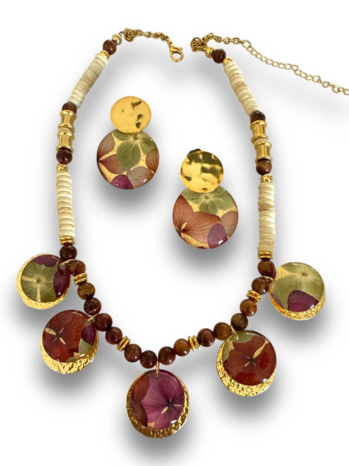 Set collar flor encapsulada  burgundy