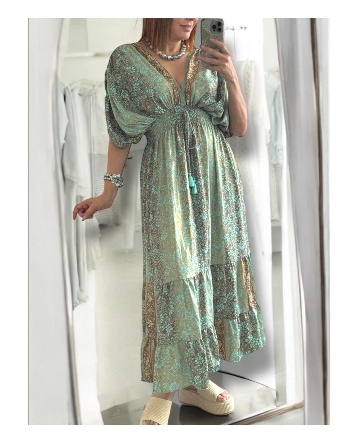 Boho  metallic Aqua Maxi one size