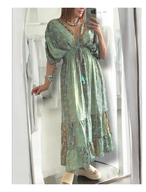 Boho  metallic Aqua Maxi one size