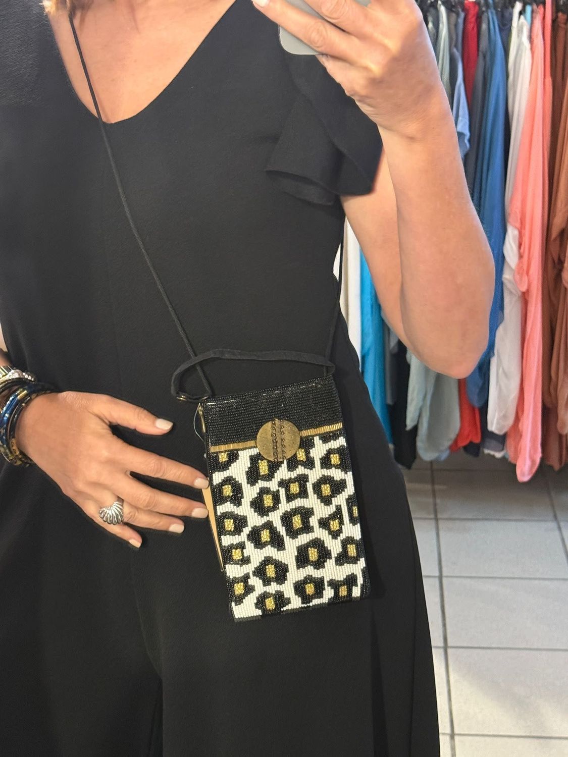 Animal Print Beaded Celular Bag