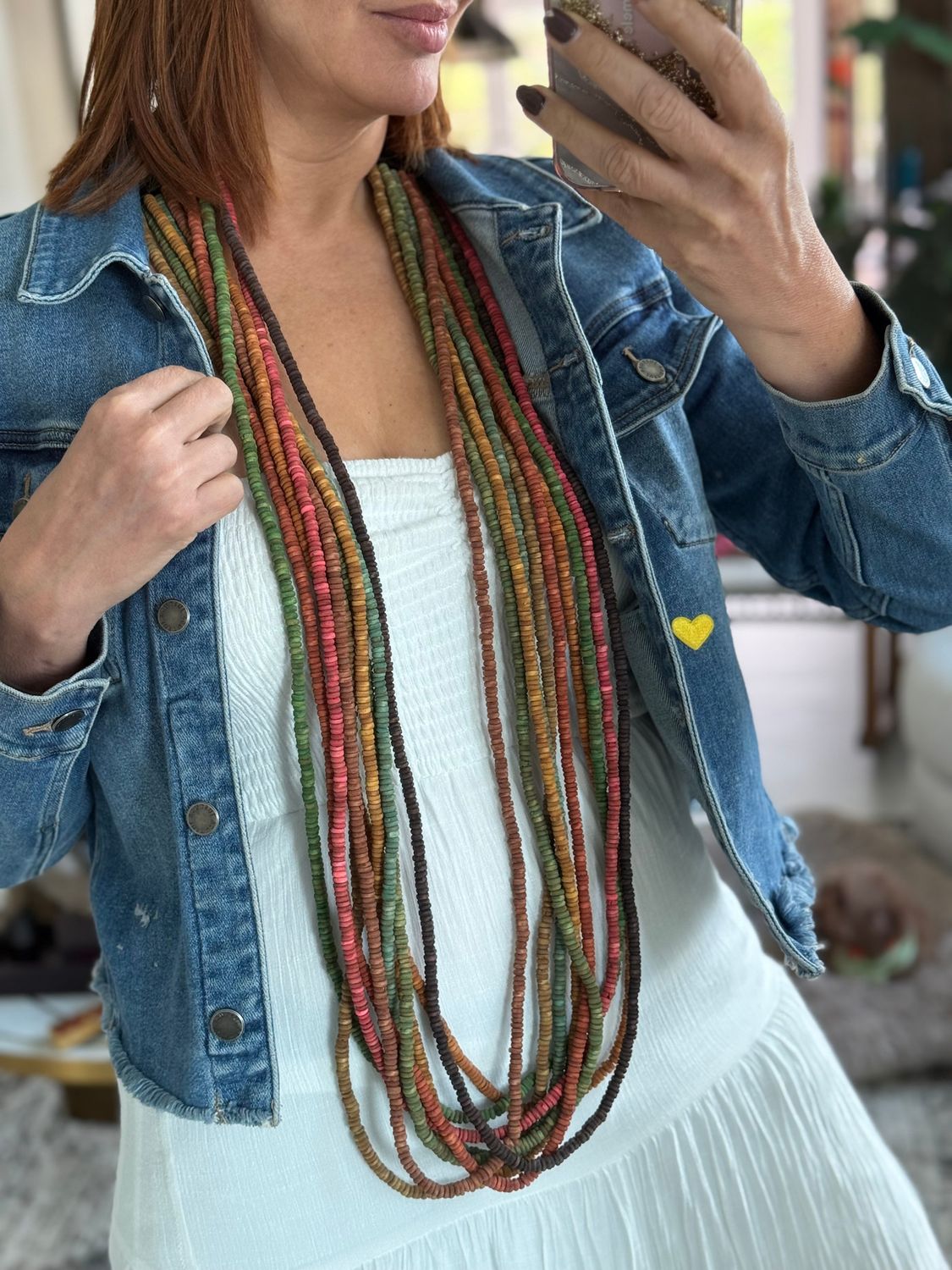 Wood layers long necklace multicolor