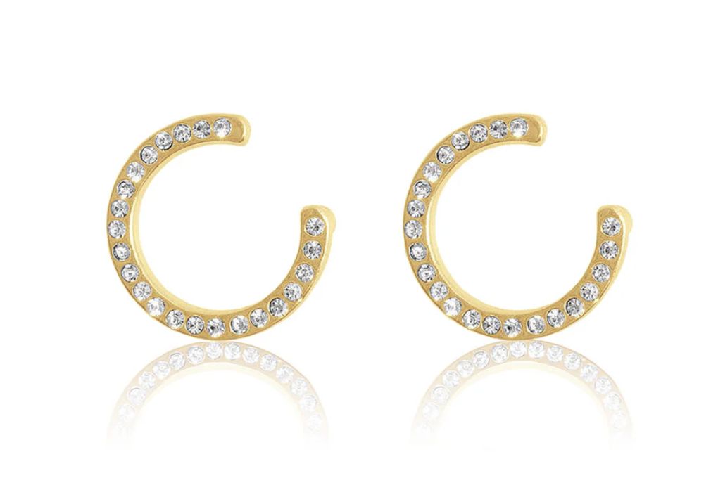 Minimalist half circle pave stud earrings.
