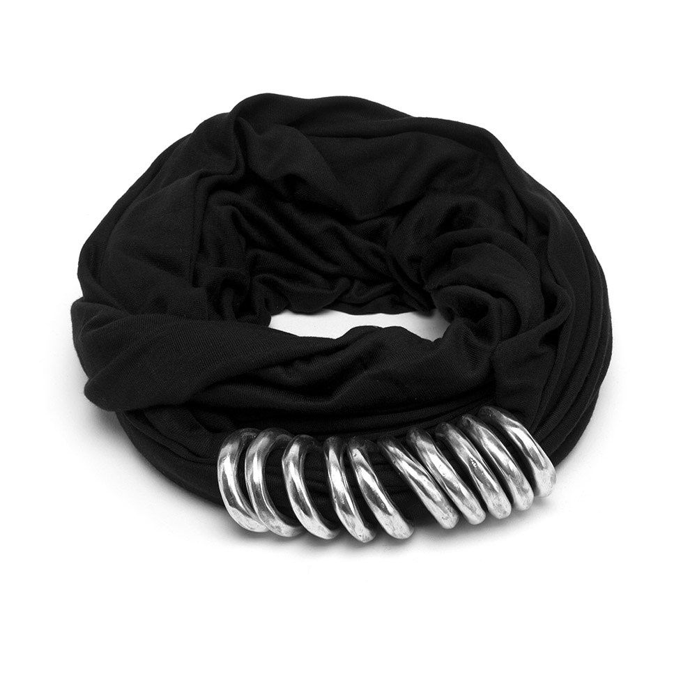 al18014SCIARPA GIOIELLO NERO MULTIRONDE