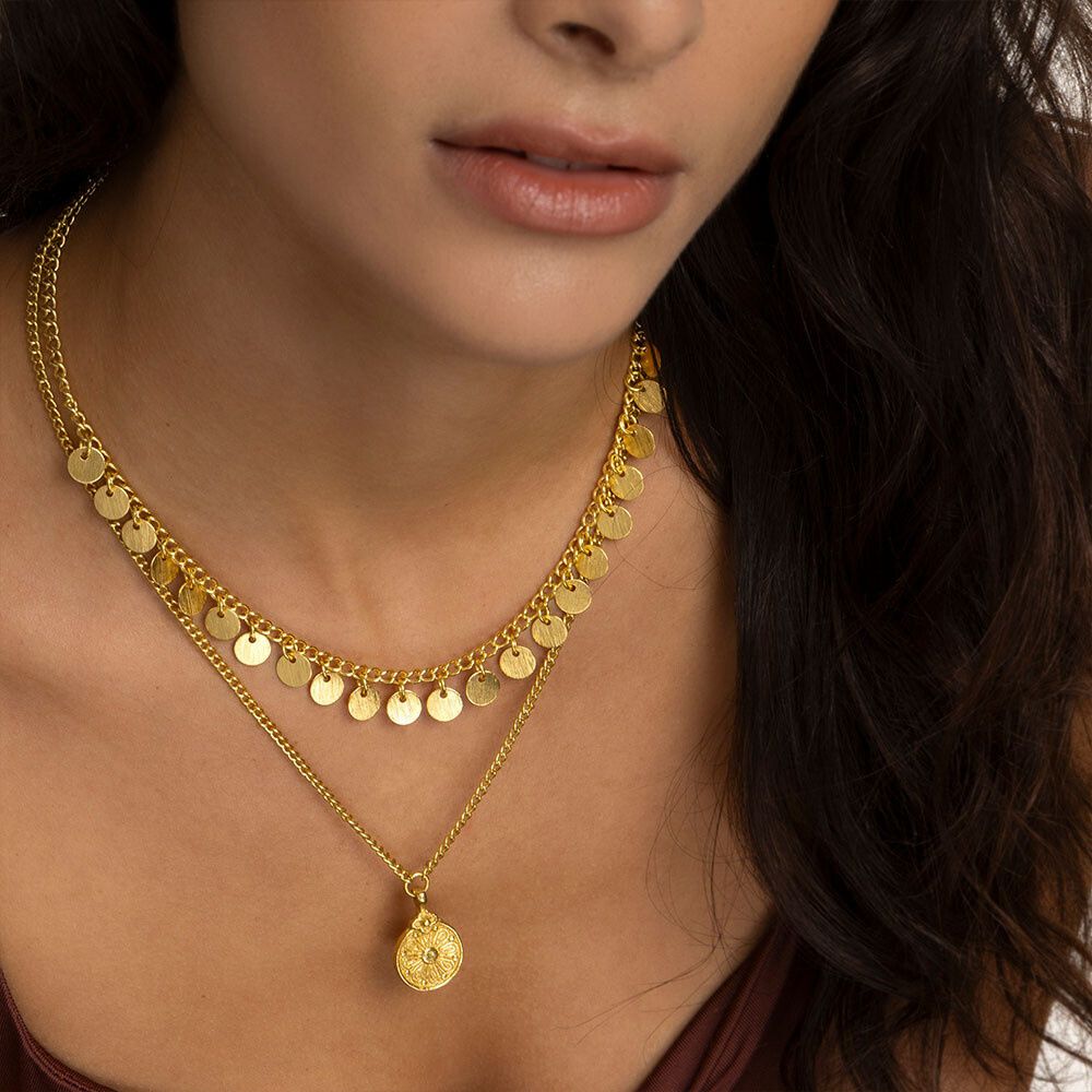 dd04051COLLANA DUE CATENE MONETE/FIORE