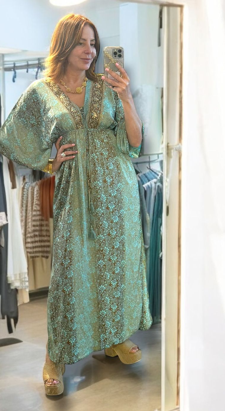 Turquoise Bloom Kaftan